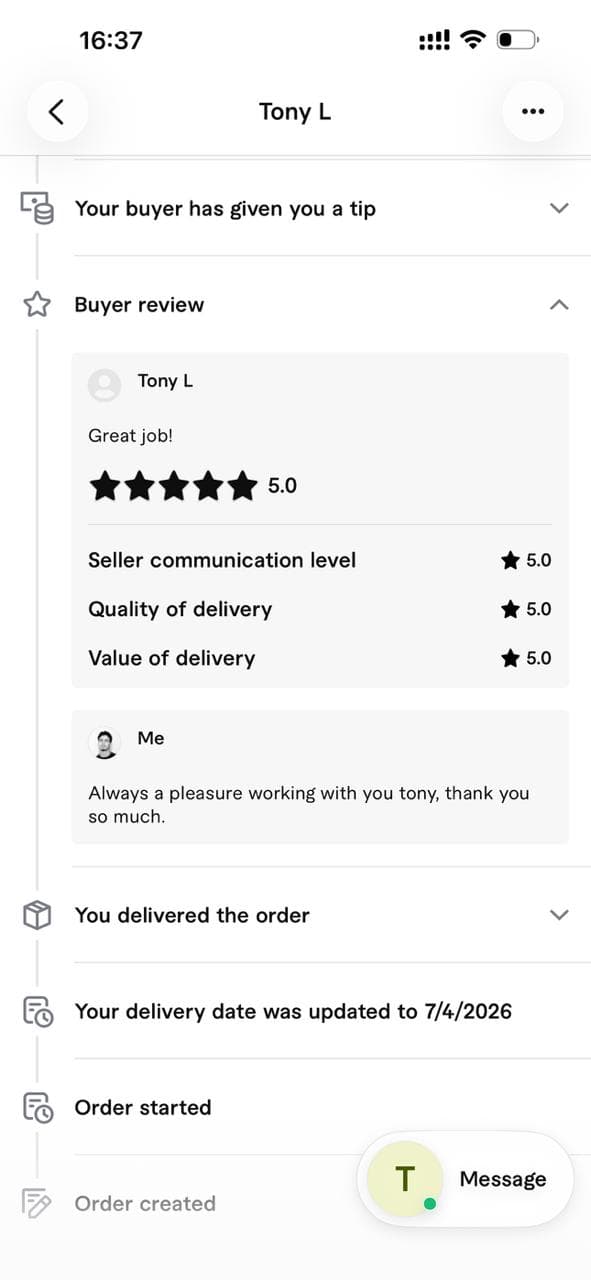 Fiverr review from marioalvz